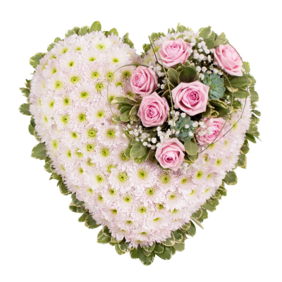 Eco Heart SYM-353 - This classic heart featuring a massed base and floral spray is the perfect loving tribute and is made using a biodegradable base. Let us know your favourite colour combination and we’ll make to order using the best available flowers.