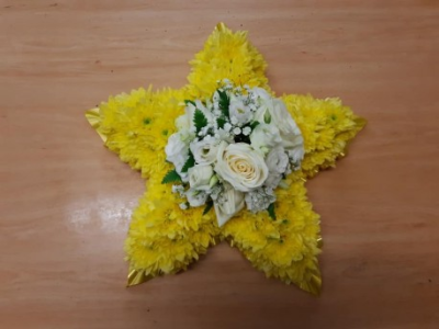 Small based Star - 12" small star, ideal for any loved one, can be based in white, yellow or pink. With any colour to compliment, totally your choice. The ribbon edge with match which ever base colour is decided on, or we can do a contrast.