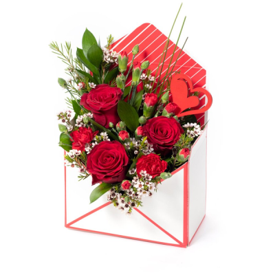 Love Letter - Send a message straight from your heart with this delightful envelope arrangement of romantic flowers
